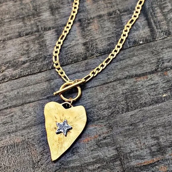 NEW Rustic Heart With Star Center Layering Necklace - Picture 2 of 8